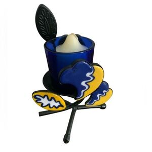 PartyLite Provence Tealight Holder Blue Glass Votive 6”h- Party Lite